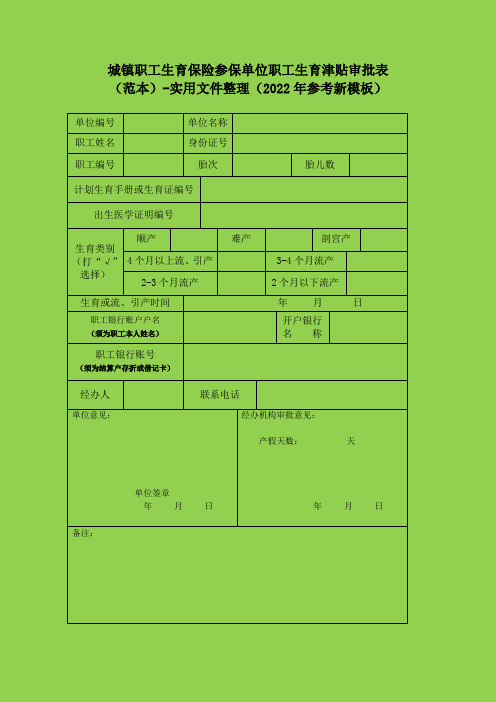 城镇职工生育保险参保单位职工生育津贴审批表(范本)-实用文件整理(2022年参考新模板)