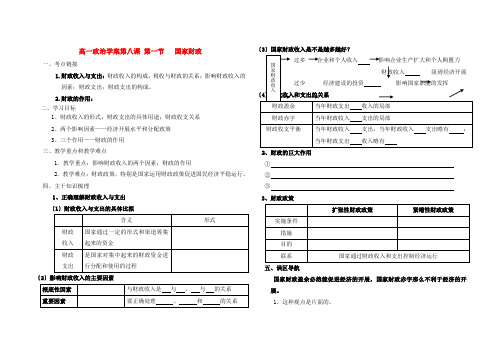 高中政治 第八课第一节国家财政学案 新人教版必修1