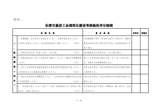 乐清市工会基层组织规范化建设考核验收评分细则