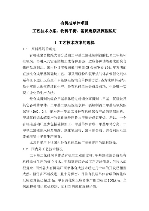 有机硅单体项目工艺技术方案、物料平衡、消耗定额及流程说明