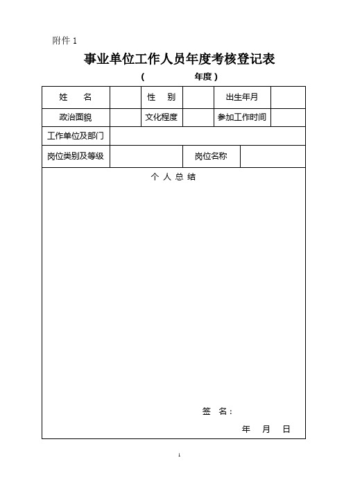 事业单位工作人员年度考核表