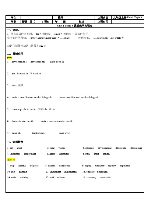 Unit1+Topic3+精讲精练 仁爱版英语九年级上册