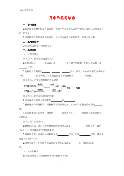 高中生物选修一学案12:3.2 月季的花药培养