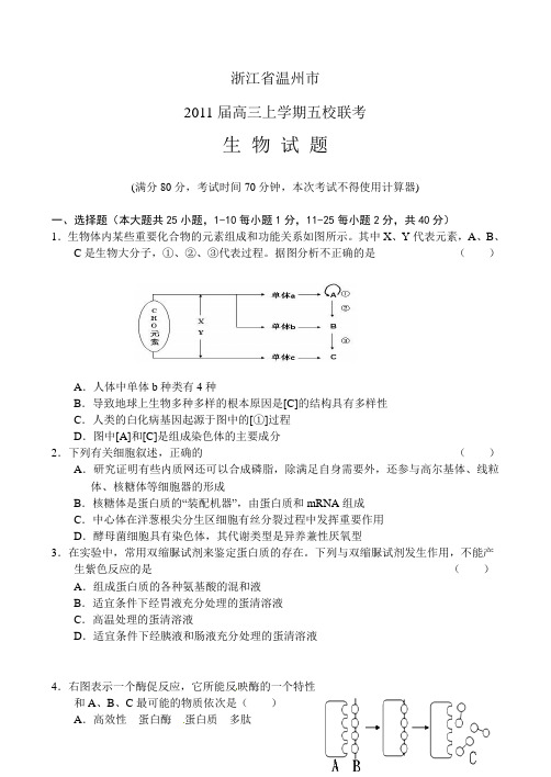 浙江省温州市2011届高三上学期五校联考生物