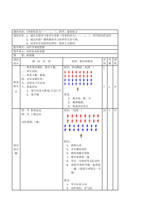 初中体育与健康七年级下册《青春的活力、素质练习》4课时表格式课时教案