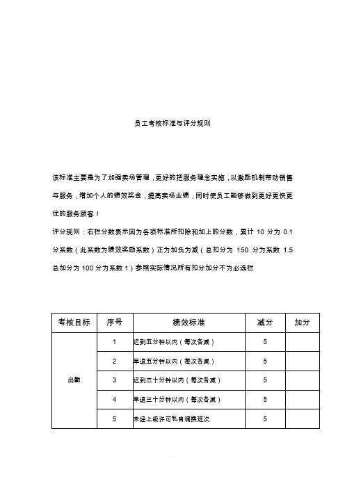 超市员工考核标准与评分规则