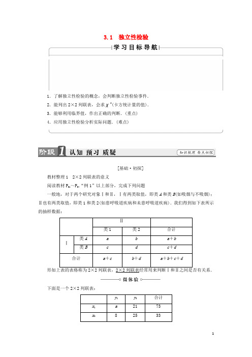 高中数学 第三章 统计案例 3.1 独立性检验学案 苏教版