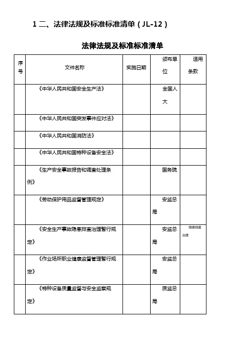 索道行业适用的法律法规及标准标准清单