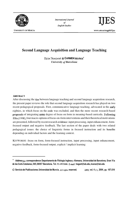 Second Language Acquisition and Language Teaching