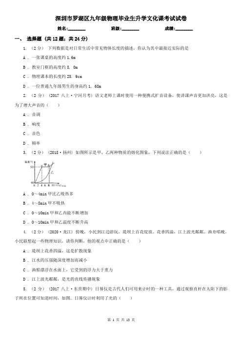 深圳市罗湖区九年级物理毕业生升学文化课考试试卷