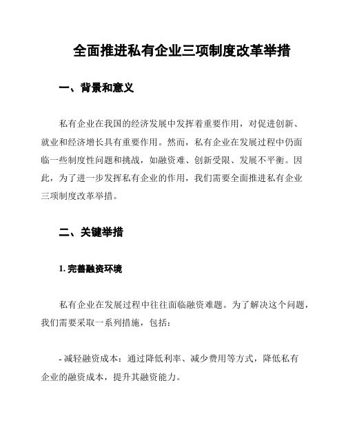 全面推进私有企业三项制度改革举措