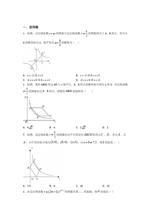 上海民办华育中学九年级数学下册第一单元《反比例函数》测试(包含答案解析)