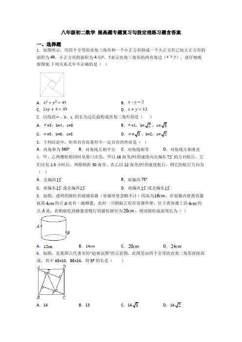 八年级初二数学 提高题专题复习勾股定理练习题含答案