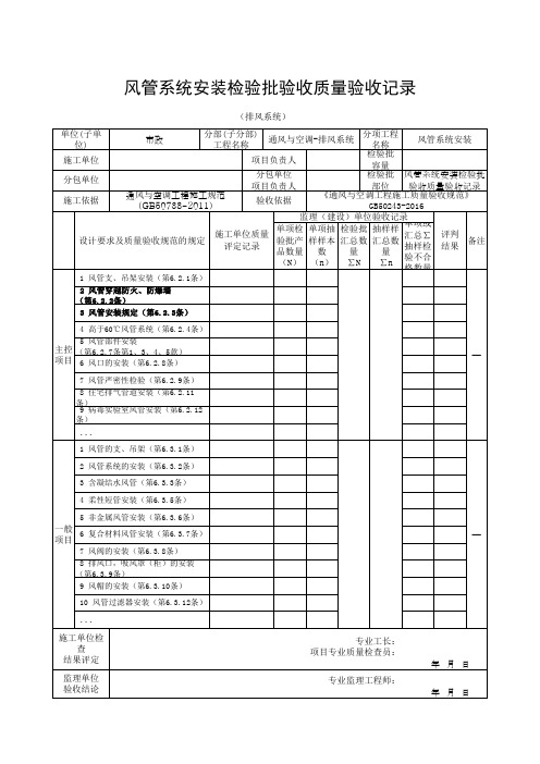 风管系统安装检验批验收质量验收记录(排风系统)