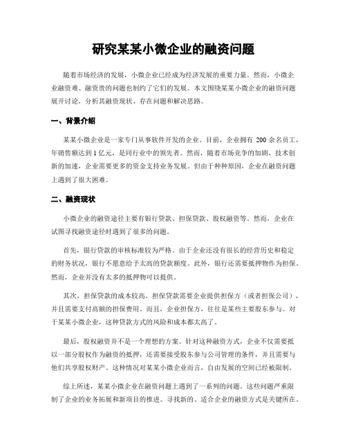 研究某某小微企业的融资问题