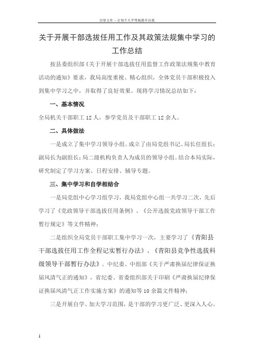 关于开展干部选拔任用工作及其政策法规集中学习的工作总结