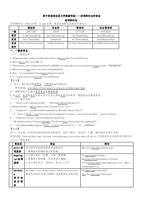 高中英语语法复习学案教师版——动词的时态和语态