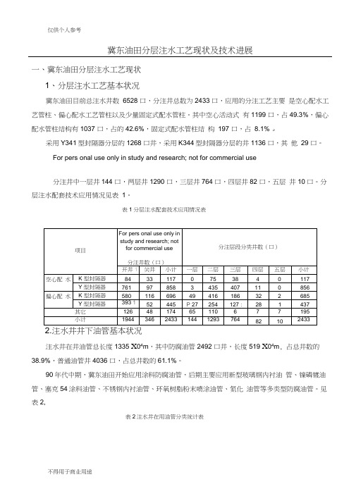 冀东油田分层注水工艺现状及技术进展