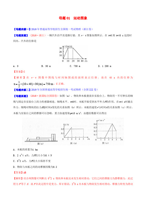 2019年高考物理母题题源系列专题01运动图象(含解析)