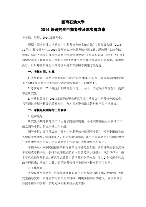 SWPU-研究生中期分流实施方案---2016.3.10前