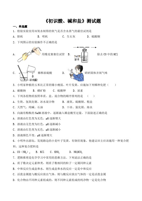 仁爱版化学九年级下册专题7《初识酸、碱和盐》测试题(含答案)