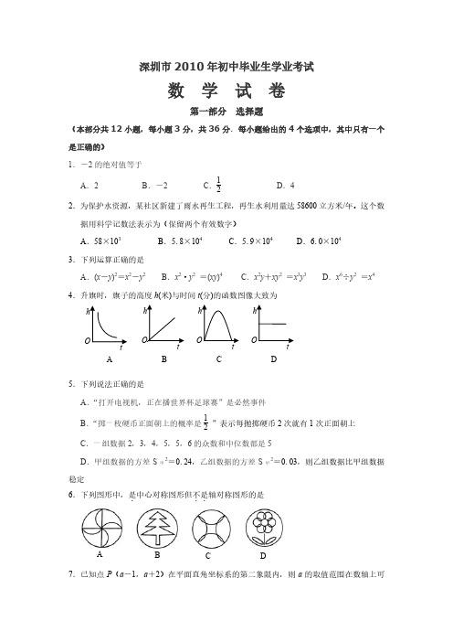 2010年广东省深圳中考数学试卷(含答案)