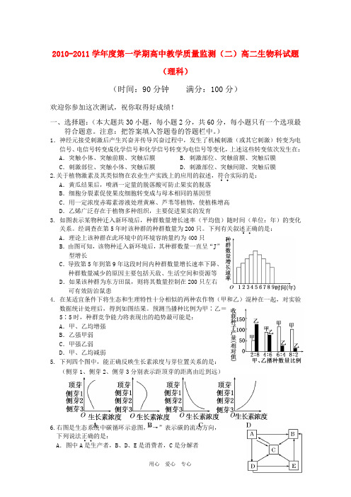 高二生物上学期教学质量监测(二) 理 新人教版【会员独享】