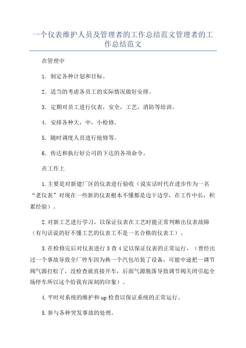 一个仪表维护人员及管理者的工作总结范文管理者的工作总结范文