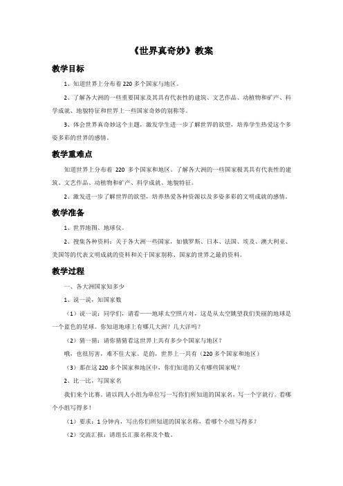 品德与社会教育科学六年级上册《世界真奇妙》教案2