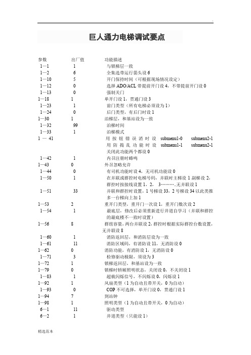 巨人通力电梯调试要点