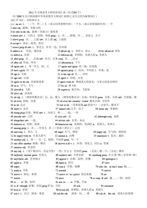 2012年全国高考大纲英语词汇表