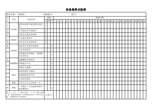 搅拌机设备保养点检表