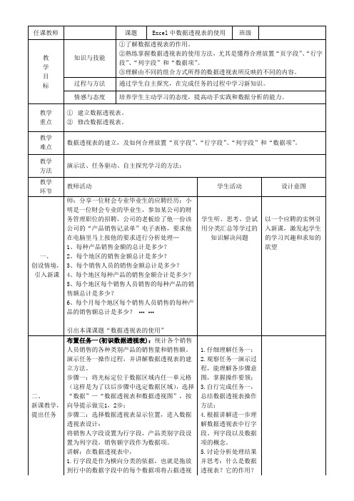 Excel中数据透视表的使用教案