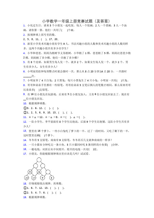 小学数学一年级上册竞赛试题(及答案)