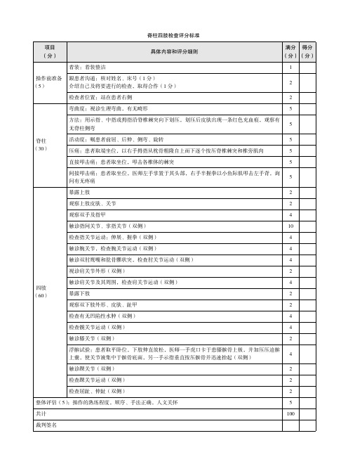 脊柱四肢检查评分标准