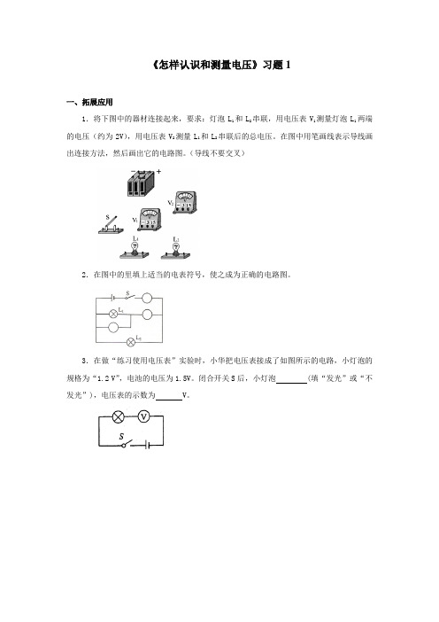 沪粤版九年级物理上册--《怎样认识和测量电压》习题1(含答案)