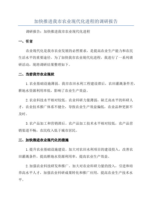 加快推进我市农业现代化进程的调研报告