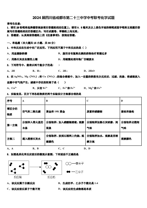 2024届四川省成都市第二十三中学中考联考化学试题含解析