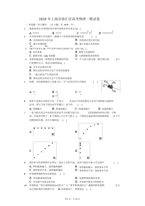 2020年上海市徐汇区高考物理一模试卷