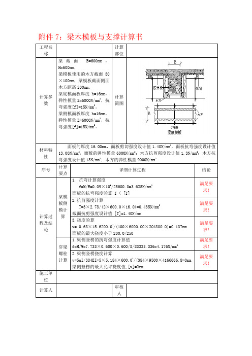 梁木模板与支撑计算书