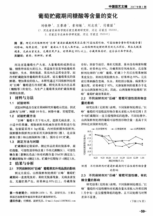 葡萄贮藏期间糖酸等含量的变化