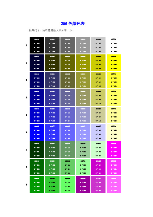 8位256色颜色配色表