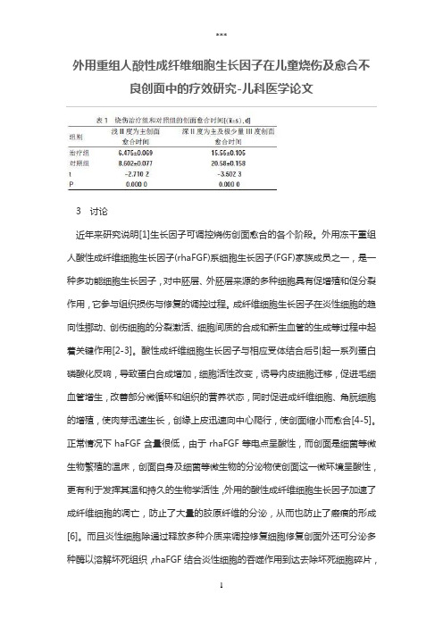 外用重组人酸性成纤维细胞生长因子在儿童烧伤及愈合不良创面中的疗效研究-儿科医学论文