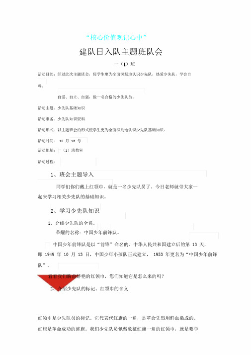 一年级入队主题学习班会