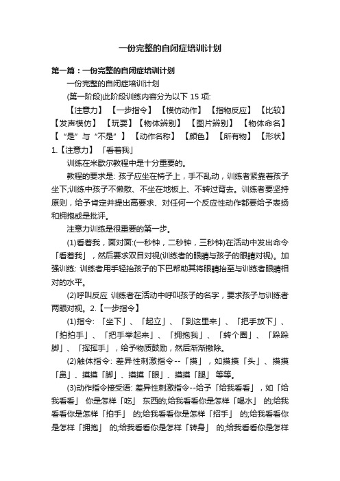 一份完整的自闭症培训计划