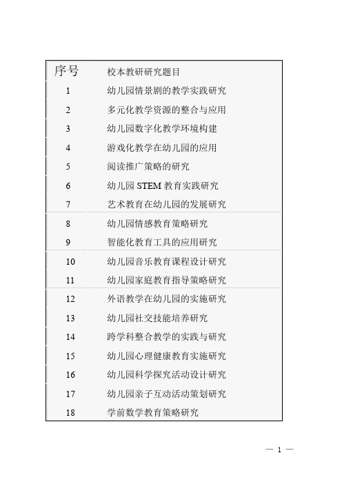 幼儿园园本教研课题题目
