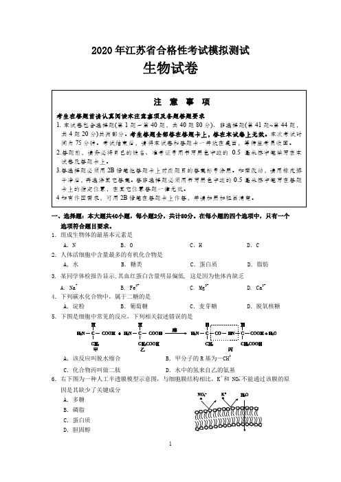 江苏省新沂市2019-2020学年高二合格性考试模拟测试生物试题(可编辑PDF版)