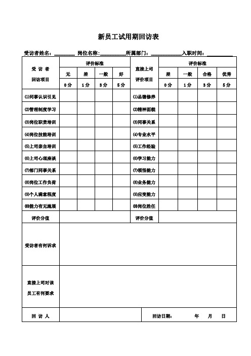 新员工试用期回访表