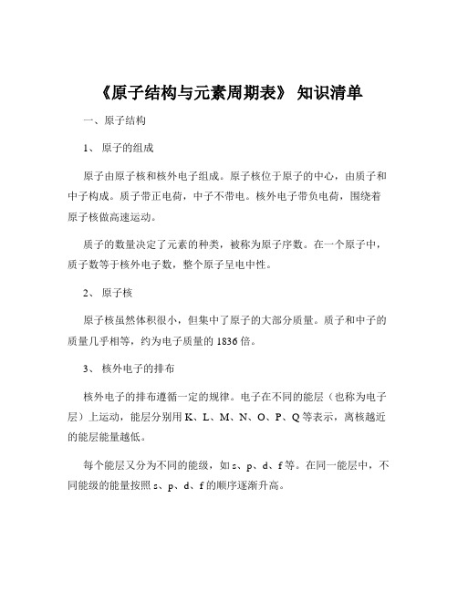 《原子结构与元素周期表》 知识清单