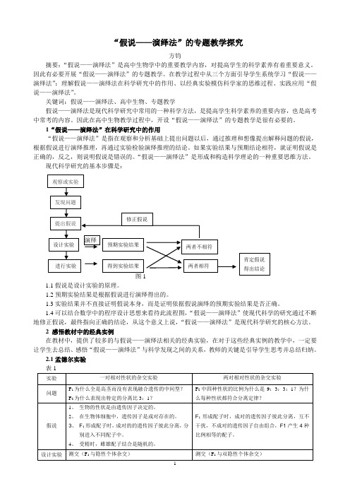 “假说——演绎法” 的专题教学探究